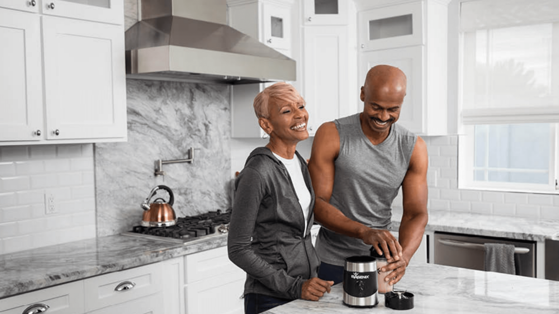 Making a shake in the kitchen